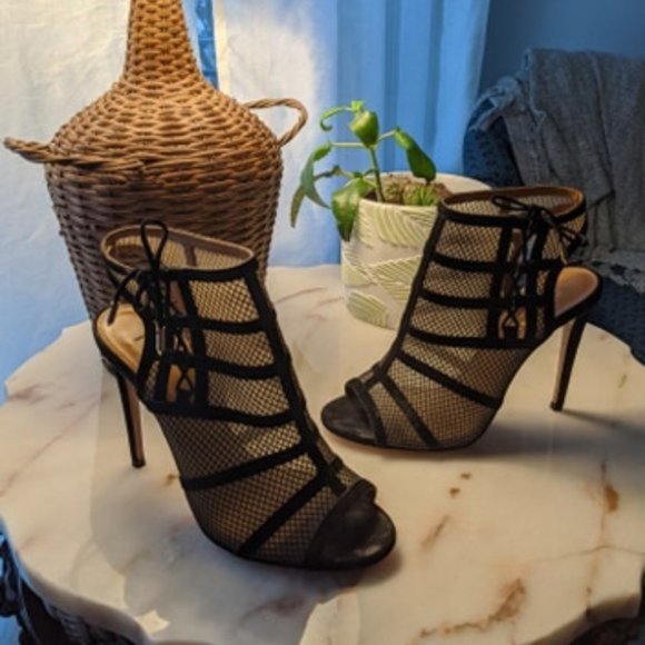 Aquazzura Oui Baby Mesh Peep-Toe Sandals Heels - Picture 2 of 13